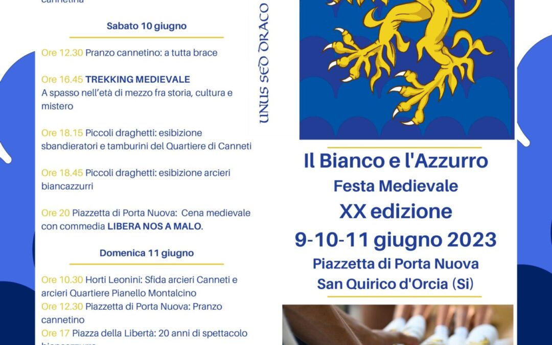 IL BIANCO E L’AZZURRO XX EDIZIONE festa medievale – 9-10-11 GIUGNO – La locandina