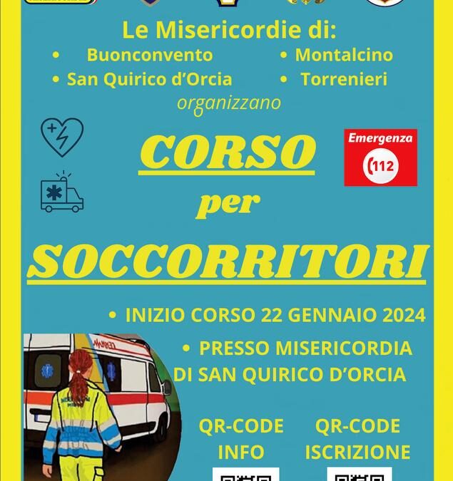 Misericordia di San Quirico: via al Corso per Soccorritori, dal 22 gennaio