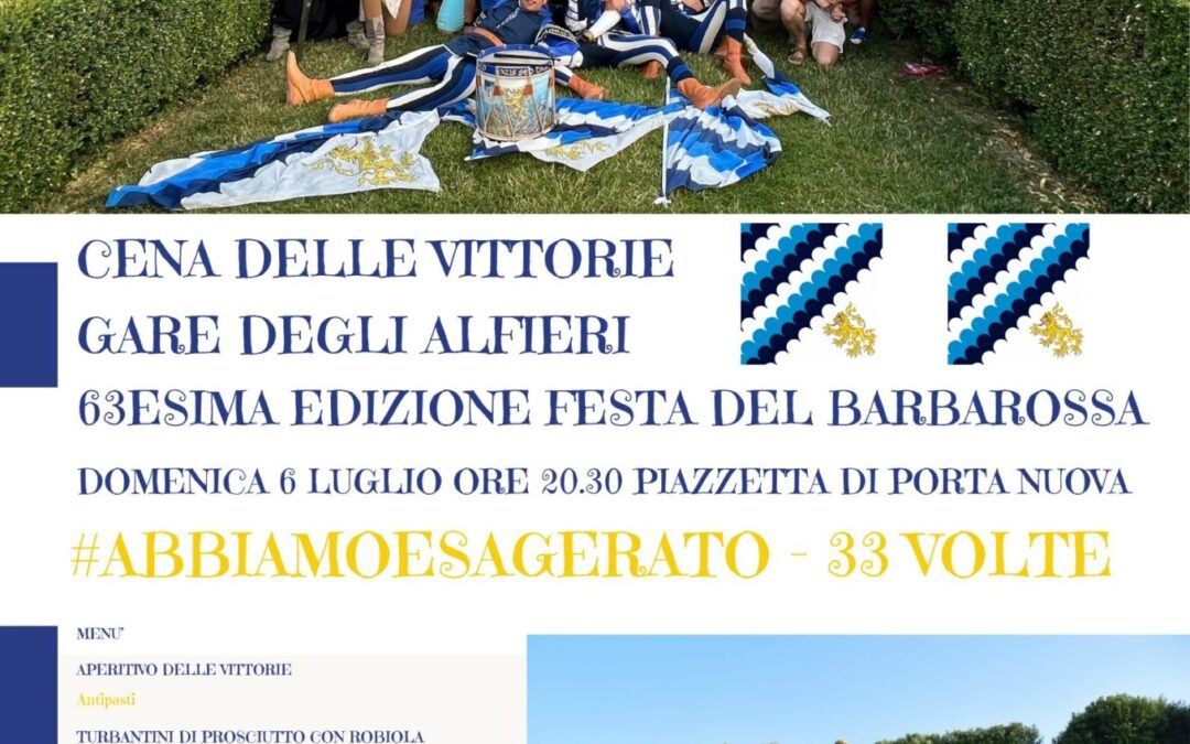 Cena delle Vittorie Alfieri 2025. Domenica 6 luglio la festa della 33esima